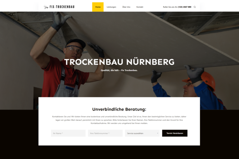 Ein Screenshot der Landingpage von Fix-Trockenbau, erstellt von OMNI2.