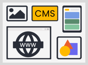 Verschiedene grafische Elemente zeigen die vielfältigen Möglichkeiten eines Content-Management-Systems.