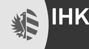 Kundenlogo IHK Das Kundenlogo der IHK in Schwarz-Weiß.