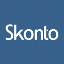 Kundenlogo Skonto Das Kundenlogo von Skonto zeigt den weißen Schriftzug „Skonto“ auf blauem Hintergrund.
